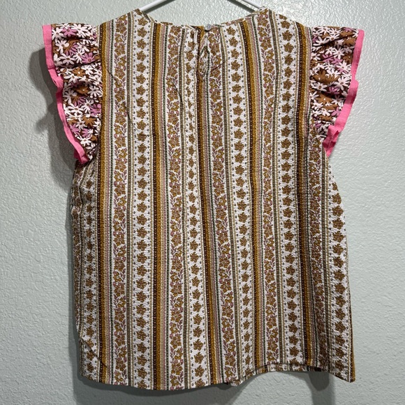 New THML Floral Cottage Short Sleeve Ruffle Cotton Top Size Medium - Picture 6 of 12